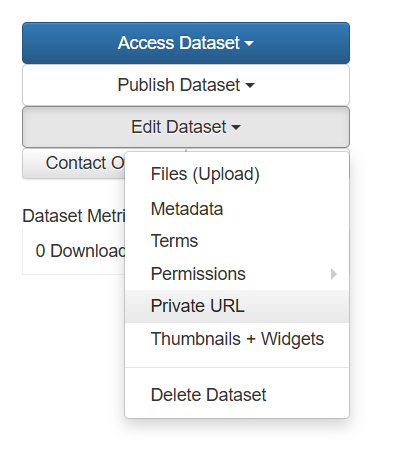 Private URL under the Edit Dataset button